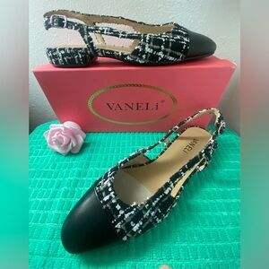 Vaneli Black and White Tweed Slingback Flats